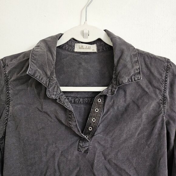 Bella Dahl Dress XS Black Chambray Tencel Roll Tab Coastal Casual Preppy Mini - Picture 3 of 10